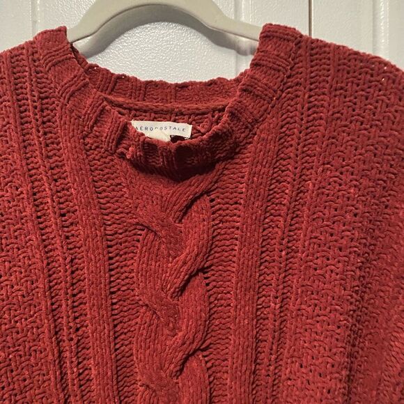 Aeropostale Cropped Sweater Womens M Cable Knit Boxy red/orange - Picture 3 of 7